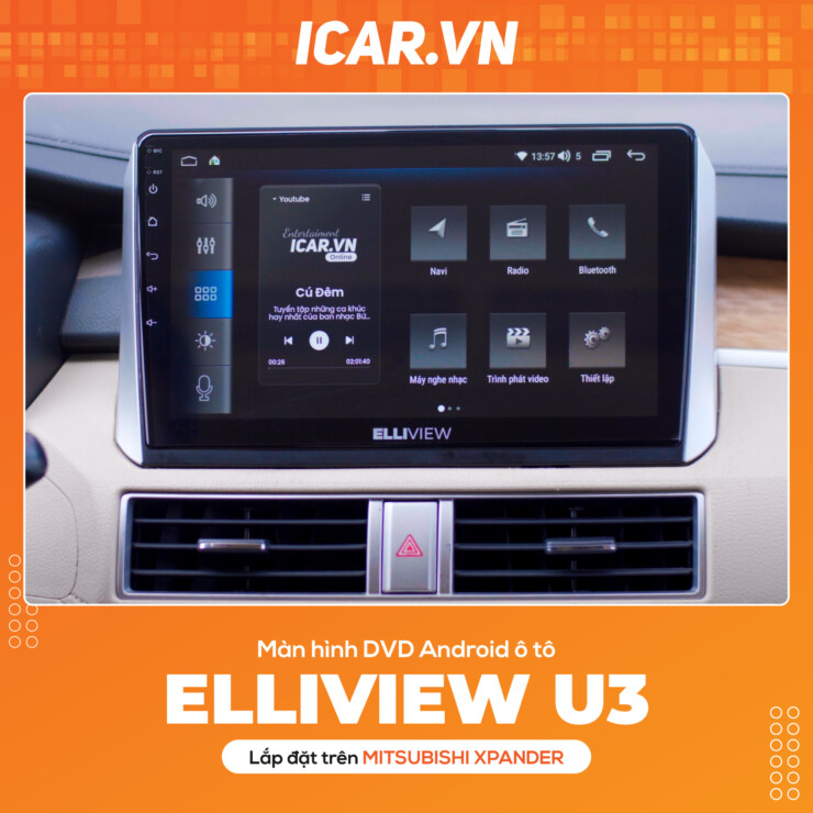 Hình ảnh màn hình Elliview U3 lắp đặt trên xe Mitsubishi Xpander