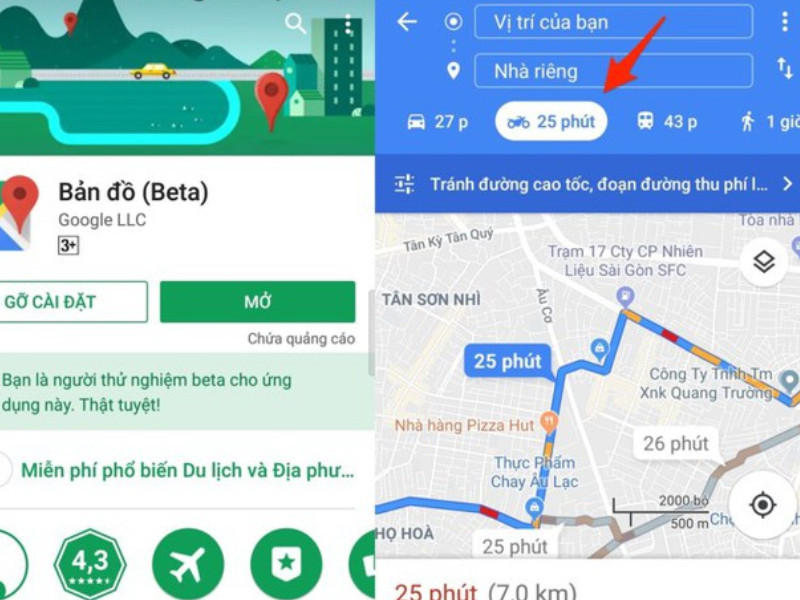 Cách tìm đường đi cho xe máy trên Google Map